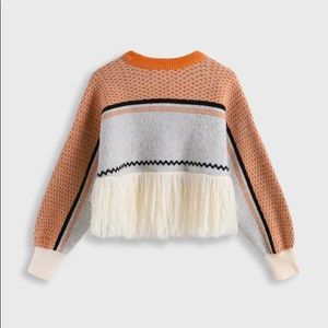 Cider Fringe Patchy Sweater